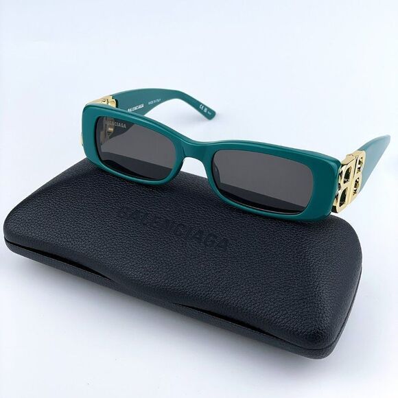 NEW Balenciaga  BB0096S 006 Green Gold Logo Grey Square Unisex Sunglasses - Picture 1 of 10